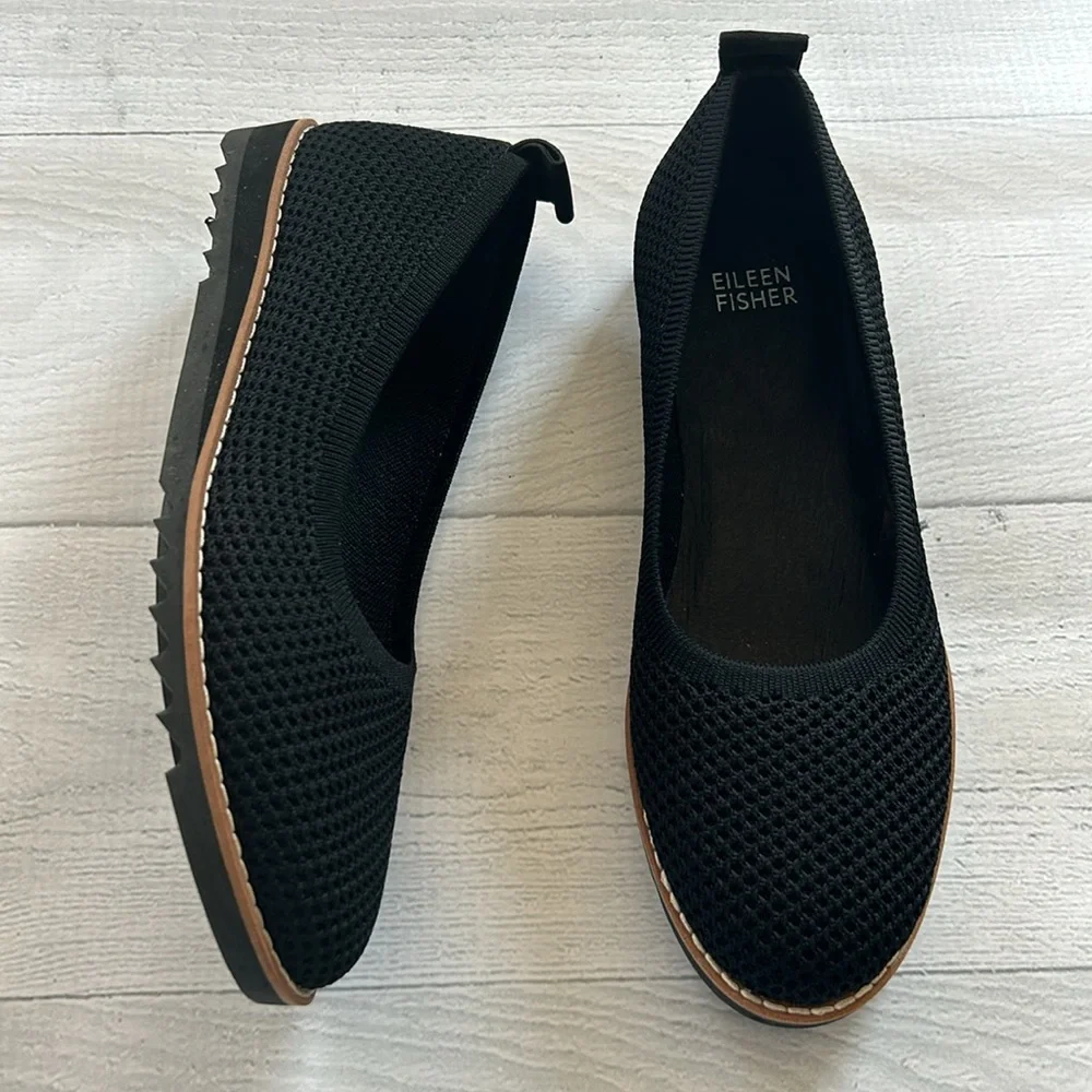 NWOT Eileen‎ Fisher Etta Knit Slip On Ballerina Flats Black Size 6.5